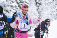 SVT:s åkande reporter, influencern Julia Franzén åker Vasaloppet 2026 under parollen "Kampen mot repen". Foto: Ulf Palm / TT