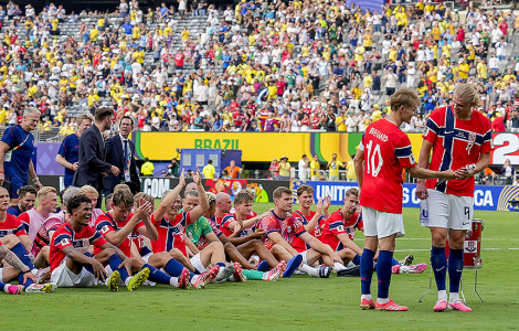 Hjältarna samt Ødegaard och inte minst Ering Braut Haaland. Foto: Fredrik Varfjell /NTB