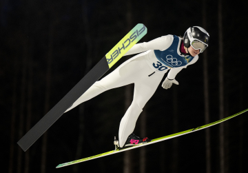 Westman i försöket i damernas backhoppning i stora backen under vinter-OS på Tesero längdskidstadion i Val di Fiemme, Italien. Foto: Christine Olsson / TT